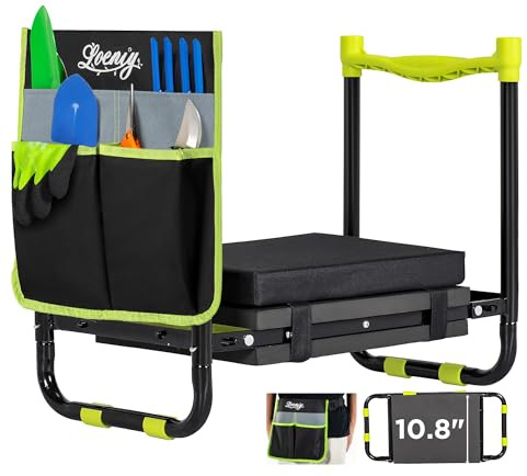 LOENIY Faltbare Garten-Kniebank und Sitzfläche (grün mit Pads)