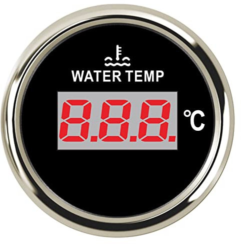 KOROBIE 52mm Auto LKW Boot Wassertemperaturanzeige Temperatursensor 40-120 Celsius Boot Auto Digitaler Wassertemperaturmesser mit roter Hintergrundbeleuchtung für Boote, PKW, LKW, Wohnmobile(6)
