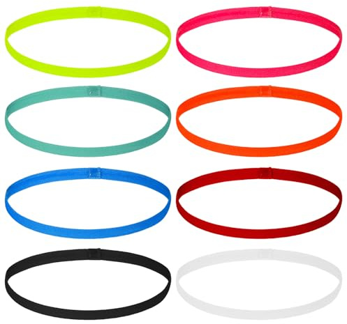 simarro 8 Stück Sport Haarband Dünn für Jungen, Elastische Sport Haarbänder Herren Schweißband Stirnband Antirutsch Stirnbänder für Fußball Yoga Laufen Joggen(8 Farben)