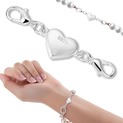 Sterling Silver Heart Lobster Clasps, Magnetic Necklace & Bracelet Closure | Double Sided Lobster Clasp for Jewelry Making (Silver, 10mm)