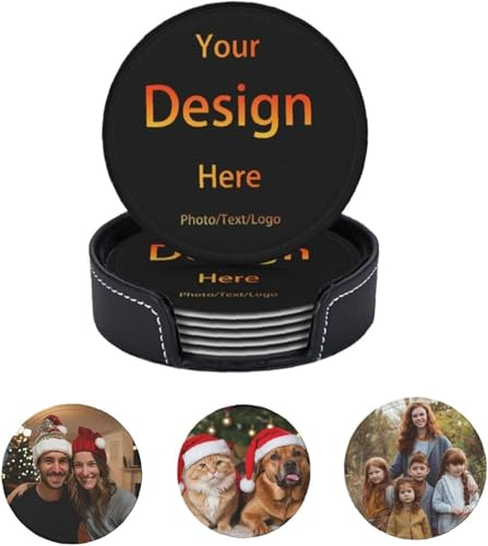 Sous-verres Personnalisés Lot de 60 Sous-verres en Cuir Personnalisés pour Boissons Ajoutez Votre Propre Photo Texte Logo Tapis de Boisson Antidérapant Personnalisé Porte-gobelet pour Bar Café Cuisine