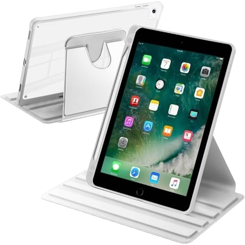 A-BEAUTY Hülle für iPad 9,7 Zoll 6./5. Generation/iPad Pro 9.7/ Air 2/Air | mit Stifthalter, 360° Drehbarer Ständer Klar Schutzhülle, Auto Wachen/Schlafen, Silber