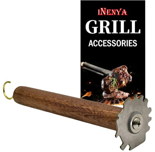 iNenya Grill Scraper for BBQ Grate and Griddle, Bristle-Free, 8.3” Wooden Handle – Safe Grill Cleaner for Outdoor Grills, Includes Round and V-Shaped Grooves – Grilling Accessories for Men