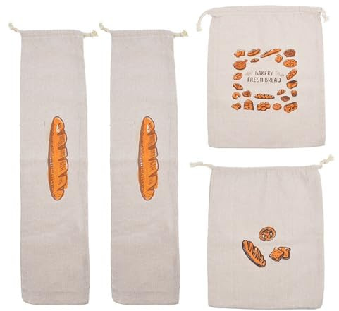 Set di 4 sacchetti riutilizzabili per alimenti di lino materiali organici portatili per fogli artistici baguettati pane lavabile in lavatrice