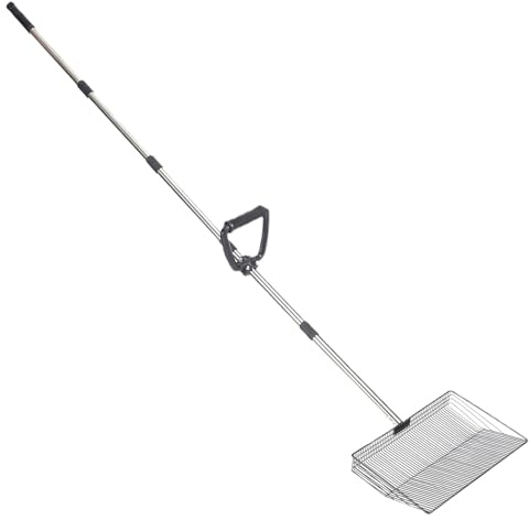 Pala para De Gallinero - Pala Multifuncional para Tamizar Lecho - Recogedor Resistente para Gallinero con Mango Telescópico para Exterior, Patio y Granja, para Pollos, Perros, Aves, Caballos y Conej
