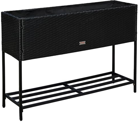 ESTEXO Polyrattan Hochbeet Blumenbeet 100x30x70 cm Pflanzbeet Kräuterbeet Gemüsebeet Frühbeet (Schwarz)