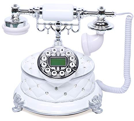 Telefono decorativo vintage, telefono fisso con discografo, telefono a disco, decorazione da tavolo, resina bianca, elegante design interno per soggiorno, camera da letto, studio, hotel, ecc