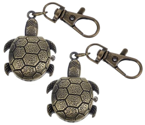 Beaupretty Vintage Pocket Watch with Keychain Retro Flip Open Turtle Keyring Quartz Movement Waterproof Design Classic Style for Men Women