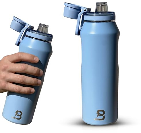 Benson Edelstahl Trinkflasche 950ml Farbe Hellblau Doppelwandig Isoliert Auslaufsicher mit Drehverschluss BPA-frei & Kohlensäuregeeignet Sportflasche