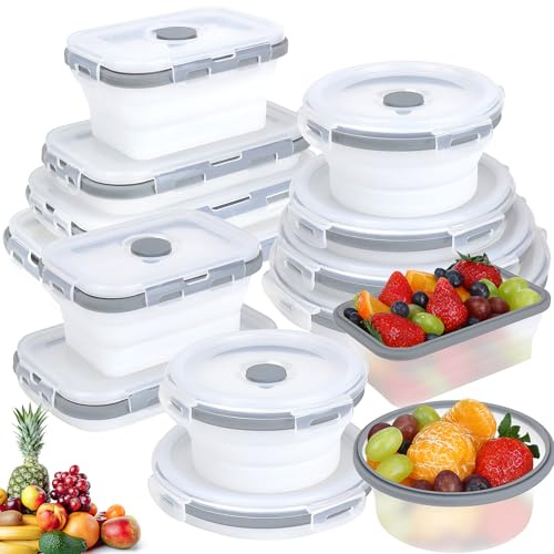 Kaxtde 8er-Set Faltbare Silikon Frischhaltedosen, Faltbare Aufbewahrungs Lunchbox mit Deckel, Wiederverwendbar Brotdosen für Camping Wandern Küche Schule