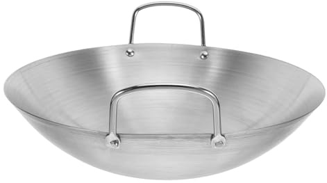 Artibetter Wok in Acciaio Inox Padella per Frittura 28 CM Fondo Tondo Pentola Doppio Manico Adatta a Fornelli a Gas