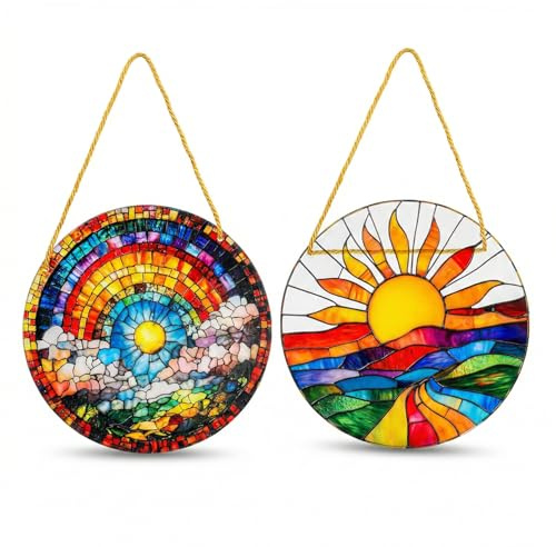 Kaiyzo 2 Unidades Atrapasoles Ventana Colgante, Decoración Pared Estilo Bohemio, Disco Acrílico Colorido Sol, Adorno Efecto Vitral para Jardín Balcón, Regalo Arte