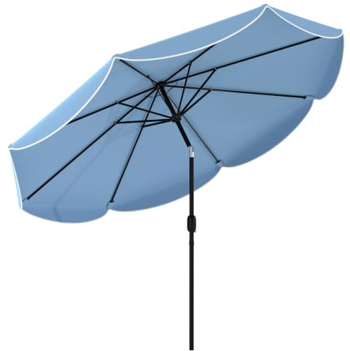 Outsunny Parasoll Ø 265 cm, rund balkongparasoll, strandparasoll med 3 x lutning, vev, marknadsparaply med 8 vevstakar, solskydd för strand, balkong, trädgård, himmelsblå