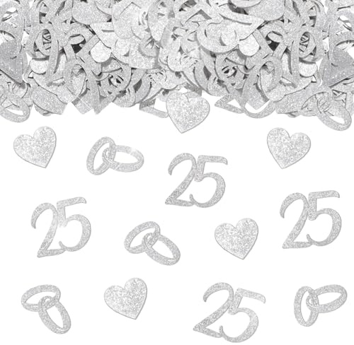 COMOOKA Streudeko Silberhochzeit Deko Konfetti Silberhochzeit Tischdeko | 100 Stück Konfetti 25 Silberhochzeit, Tischdeko Silberhochzeit 25 Jahre, Silber Hochzeit Streudeko für 25. Hochzeitstag