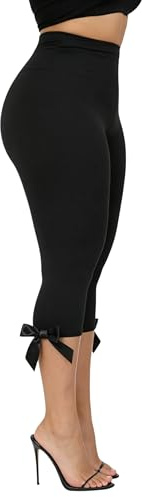 Betrodi Women Skinny Capri Leggings Bow Trim Knee Length Capris Pants Workout Sexy Stretch Slim Fitted Cropped Leggings