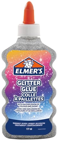 Elmer's pegamento con purpurina plateado, lavable y apto para niños de 177 ml; perfecto para hacer slime