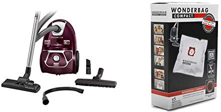 Rowenta Compact Power Morado RO3969EA - Aspirador trineo con bolsa de alta filtración y filtro permanente gran eficiencia + Wonderbag Compact WB305120 - Pack de 5 bolsas para aspiradora