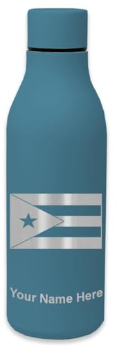 LaserGram Double Wall Stainless Steel Water Bottle, Flag of Puerto Rico, Personalized Engraving Included (Slate Blue)