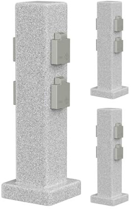 ledscom.de 3 pezzi presa da giardino a colonna POCK per esterni, IP44, 4 vie, grigio (aspetto pietra), angolare, 40 cm
