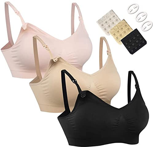 HOFISH Maternity Nursing Bras Seamless 3 Pack Sleep Bralette for Breastfeeding with Free Bra Extenders & Clips XXL