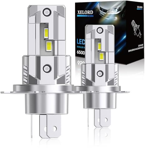 XELORD LED H4 Lampadine Auto,6500K Luce Bianca Brillante 55W 14000LM,Plug-n-Play,Sostituzione dei Alogena,Pack of 2