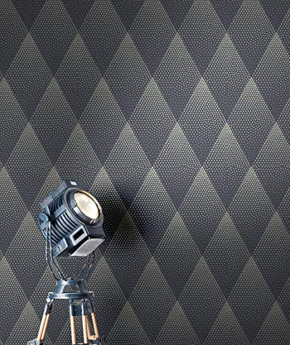NEWROOM Tapete Schwarz Gold Vlies Punkte Rauten - Modern Geometrisch Glänzend für Wohnzimmer Schlafzimmer