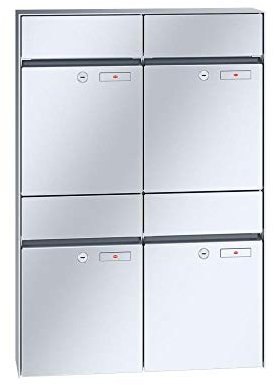 RENZ/Plan / 4er Aufputz-Briefkastenanlage Wand-Briefkasten / V4A-Edelstahl/Volumen 21 L/Dein-Briefkasten.de