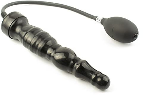 Rubberfashion Latex Analdildo aufblasbar, aufblasbarer Maxi gerippter Anal Butt Dildo mit Pumpe für Frauen und Männer 22,5 x 4,5cm schwarz ohne festen Kern