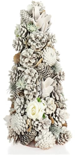 COM-FOUR® Deko-Weihnachtsbaum, Schmuckbaum mit Zapfen und Stoffrosen | tolle Tischdeko - optimal für die Adventszeit - ergänzt Kränze und Girlanden