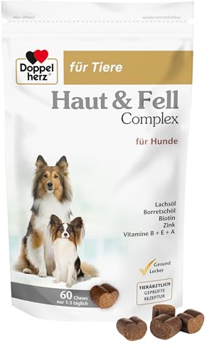 Doppelherz für Tiere Haut und Fell Complex für Hunde | Mit wichtigen Omega-3 und Omega-6 Fettsäuren – 60 Chews