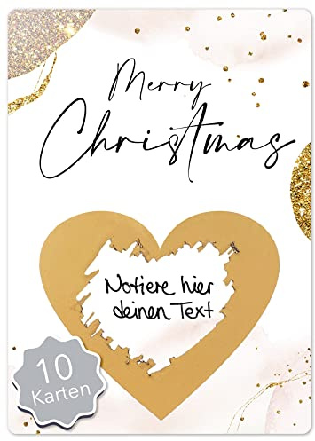 Joli Coon 10 Weihnachtskarten Merry Christmas Rubbellos, personalisiert | 350g Designerpapier, fühlbare UV-Lack-Veredelung, für persönliche Weihnachtsgrüße, Premium-Papeterie