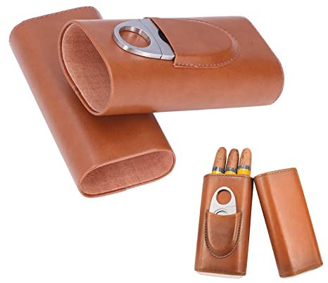 Braunes Leder Zigarrenetui,Holzgefütterte Zigarren Reise Humidor Luftbefeuchter,Robust,bruchsichere Tragbare Zigarrenetui Box für Herren für Reisen Im Offiziellen Geschäft,Haltet Bis zu 3
