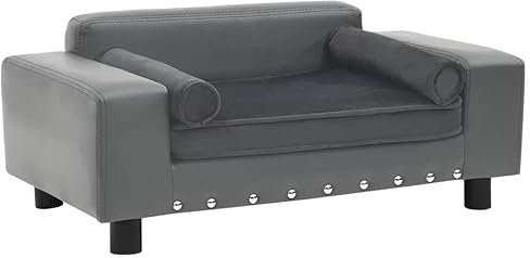 vidaXL Hundesofa Grau 81x43x31cm Plüsch Kunstleder Hundecouch Haustiersofa