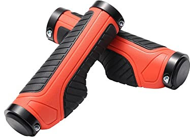 Mountain Bike Handlebar Grips, Ergonomic Design Dual Lock-on Non-Slip Rubber MTB Handlebar Grips for Outdoor Cycling (Red)