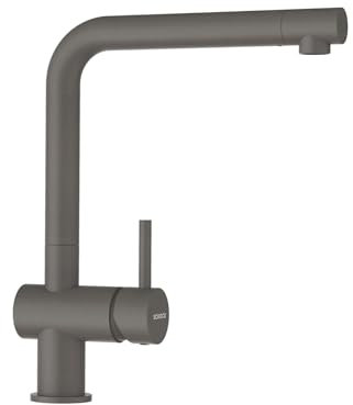 SCHOCK® Küchenarmatur EPOS Silverstone I graue Hochdruck Armatur mit Festauslauf I Einhebelmischer mit 360° schwenkbarem L-Auslauf I Spültischarmatur modern I Flexible Anschlussschläuche