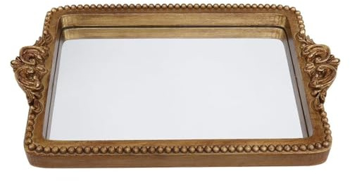 Hanna Roberts Vintage Gold Tablett mit Spiegelglasboden | Kartenhalter für Gäste bei Anlässen und Veranstaltungen oder dekorativer Organizer für Zuhause und Schminktisch (Gold)