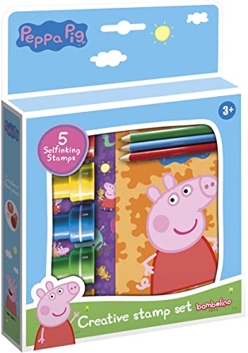 Peppa Pig Stempelset – Kreatives Set aus 5 selbstfärbenden Stempel, Malbüchlein, 3 Buntstiften & Sticker mit Motiven von Peppa Wutz & ihren Freunden