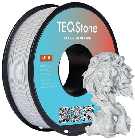 TEQStone PLA Filament 1,75mm Marmor Grau, Steinähnliche Oberfläche, Maßgenauigkeit +/- 0,03 mm 3D Drucker Filament Marble PLA 1 Kg Spule Vakuumverpackung