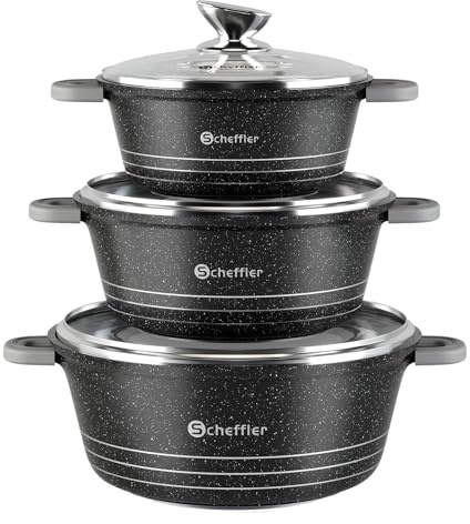 Topfset Scheffler 6tlg Kochtopf Set Induktions mit Glasdeckel | Aluminiumguss, Antihaftbeschichtung, für alle Herdarten