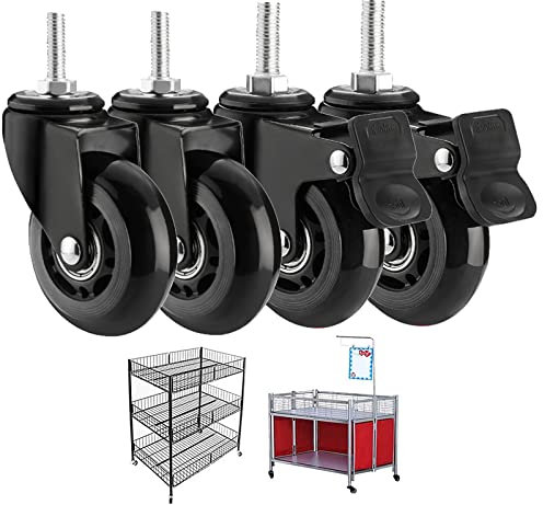 CANEVE Lenkrollen Mit Gewinde,M8x25mm,M10x25mm,Rollen Für Möbel, Gummi Transportrollen Mit Bremsen, Ersatzrollen Für Möbel, Krippen, Wagen, Werkbänke(Size:M10*25mm,Color:2 Braked+2 Swivel)