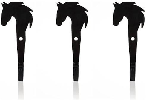 Fayesia Schmiedeeiserne Wandhaken - Schmied Handgefertigtes Set mit 3 schwarzen Wandhaken mit Schrauben & Beschlägen - Tierdesign dekorative Haken für Handtücher, Taschen, Hüte & mehr (Pferd)