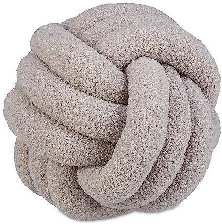 Relaxdays Knotenkissen, dekoratives Plüschkissen für Sofa & Bett, Kissen Ball aus weichem Material, Ø 25 cm, hellgrau
