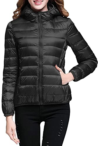 KBOPLEMQ Chaqueta de plumón para mujer, ligera con capucha, chaqueta acolchada ligera de plumón para mujer, chaqueta de entretiempo para mujer, ligera, ultraligera, fina, chaqueta acolchada para