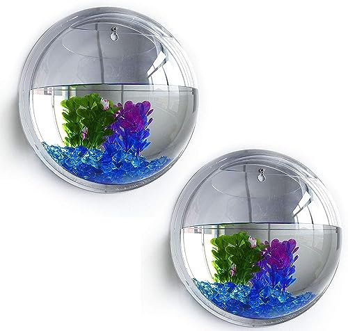 Wall Mounted Fish Bowl, 230ML Clear Acrylic Round Vase Decoration Wall Fish Bubble Hanging Clear Acrylic Betta Fish Tank Wall-Mounted Aquarium Wall Plant Pot Decoration Planter