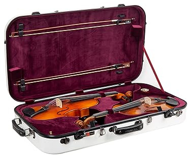 Crossrock Fiberglass Double Violin & Viola Case- Accommodates 1 violin and 15~16.5 viola- Includes TSA lock, Protective Blanket, Hygrometer, Removable Shoulder Straps- White (CRF2020DVLWT)