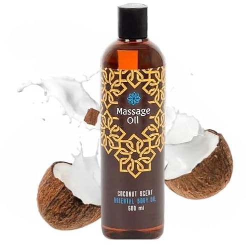 Huile De Massage 600 ml au Délicieux Parfum De Noix de Coco, Huile de Massage Orientale, 100% naturelle, Huile Sensuelle et apaisante.