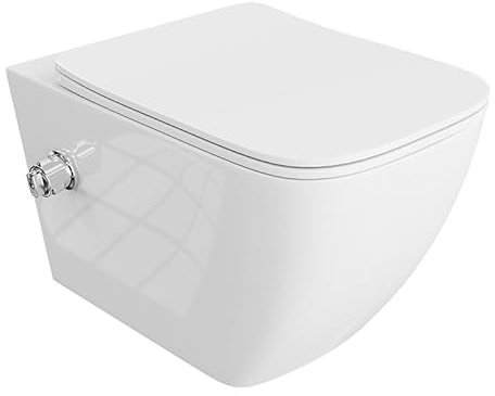 LAVITA WC da parete Parana | WC sospeso | sedile WC | funzione bidet | coperchio colorato con abbassamento automatico e cerniere in metallo | colore senza bordi | 365 x 515 x 395 mm | bianco lucido