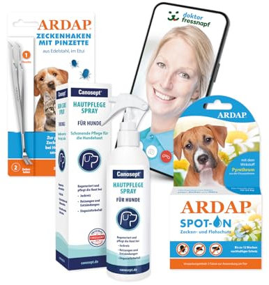 ARDAP Floh- und Zeckenschutz Paket inkl. Dr. Fressnapf Online-Tierarzt Beratung für Hunde (M) - Zeckenmittel für Hunde, Zeckenschutz Hund, Flohmittel Hund, Bis zu 12 Wochen Langzeitschutz