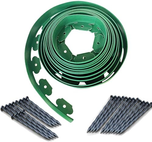 Aotuosa Flexible Rasenkante aus Kunststoff 10 cm Höhe 10 Meter Länge mit 30 Erdanker Garten Deko Beeteinfassung zur Beetbegrenzung Verankerung Gartenumrandung Rasenkantenstein (Grün - 10cm x 10m)