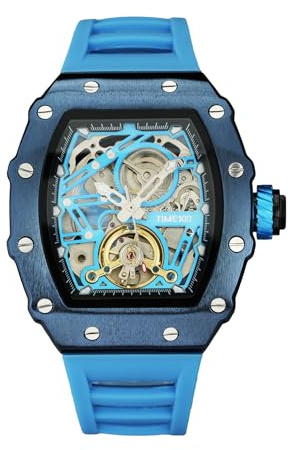 TIME100 Orologio Automatico Uomo Scheletrato Rettangolare Silicone